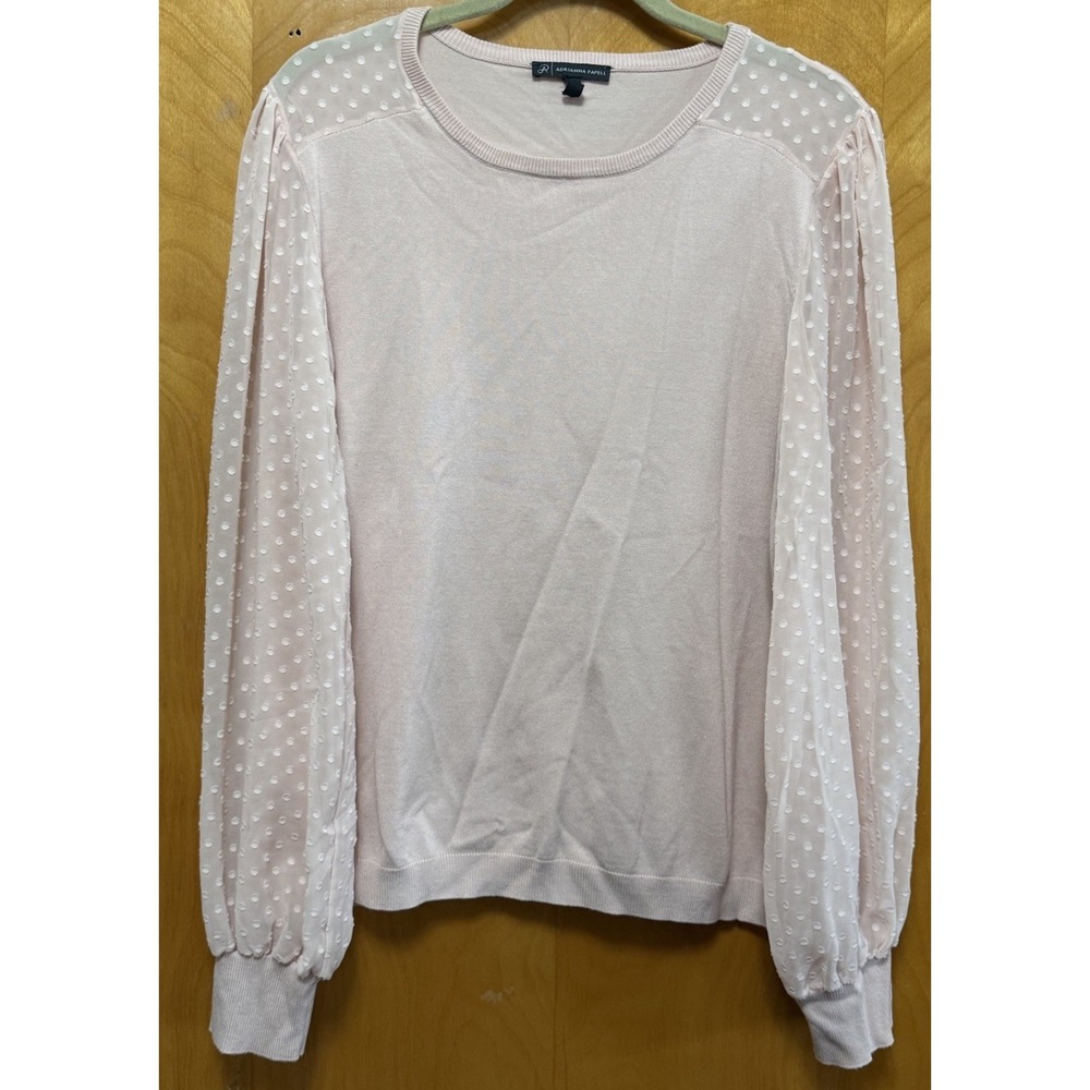 Adrianna Papell Womens Clip Dot V Neck Sheer Balloon Sleeve Sweater Blush XL